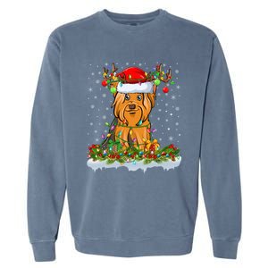 Matching Xmas Lighting Santa Yorkshire Terrier Dog Christmas Gift Garment-Dyed Sweatshirt