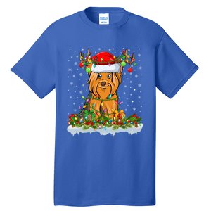 Matching Xmas Lighting Santa Yorkshire Terrier Dog Christmas Gift Tall T-Shirt