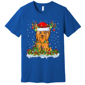 Matching Xmas Lighting Santa Yorkshire Terrier Dog Christmas Gift Premium T-Shirt