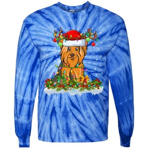 Matching Xmas Lighting Santa Yorkshire Terrier Dog Christmas Gift Tie-Dye Long Sleeve Shirt