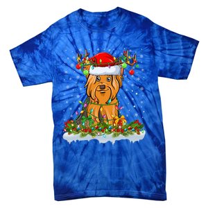 Matching Xmas Lighting Santa Yorkshire Terrier Dog Christmas Gift Tie-Dye T-Shirt