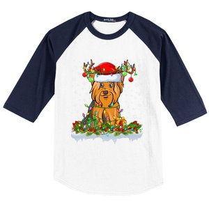 Matching Xmas Lighting Santa Yorkshire Terrier Dog Christmas Gift Baseball Sleeve Shirt