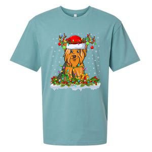 Matching Xmas Lighting Santa Yorkshire Terrier Dog Christmas Gift Sueded Cloud Jersey T-Shirt