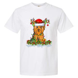 Matching Xmas Lighting Santa Yorkshire Terrier Dog Christmas Gift Garment-Dyed Heavyweight T-Shirt