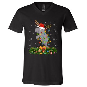 Manatee Xmas Lighting Reindeer Santa Hat Manatee Christmas Long Sleeve V-Neck T-Shirt