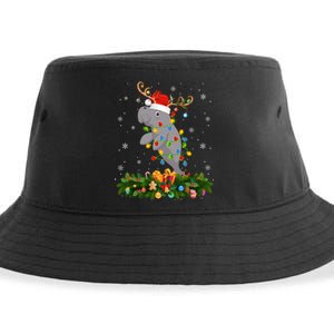 Manatee Xmas Lighting Reindeer Santa Hat Manatee Christmas Long Sleeve Sustainable Bucket Hat