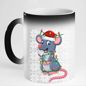 Mouse Xmas Lighting Santa Ugly Sweater Style Mouse Christmas Funny Gift 11oz Black Color Changing Mug