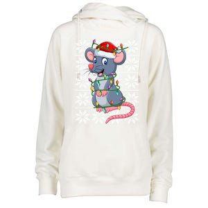 Mouse Xmas Lighting Santa Ugly Sweater Style Mouse Christmas Funny Gift Womens Funnel Neck Pullover Hood