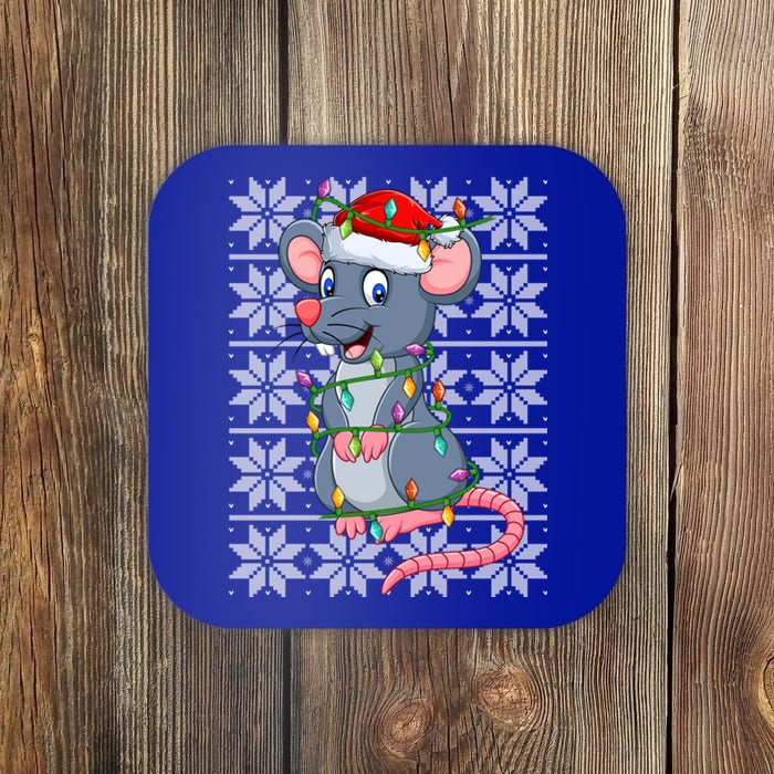 Mouse Xmas Lighting Santa Ugly Sweater Style Mouse Christmas Funny Gift Coaster