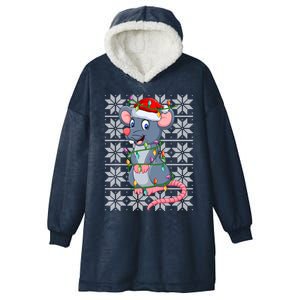 Mouse Xmas Lighting Santa Ugly Sweater Style Mouse Christmas Funny Gift Hooded Wearable Blanket