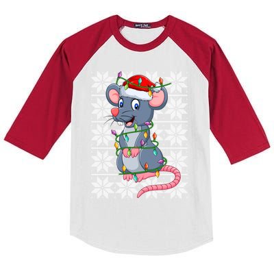 Mouse Xmas Lighting Santa Ugly Sweater Style Mouse Christmas Funny Gift Kids Colorblock Raglan Jersey