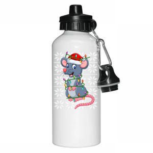 Mouse Xmas Lighting Santa Ugly Sweater Style Mouse Christmas Funny Gift Aluminum Water Bottle