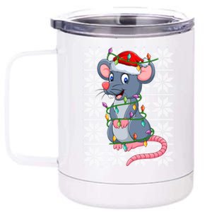 Mouse Xmas Lighting Santa Ugly Sweater Style Mouse Christmas Funny Gift 12 oz Stainless Steel Tumbler Cup