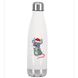 Mouse Xmas Lighting Santa Ugly Sweater Style Mouse Christmas Funny Gift Stainless Steel Insulated Water Bottle