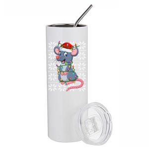 Mouse Xmas Lighting Santa Ugly Sweater Style Mouse Christmas Funny Gift Stainless Steel Tumbler