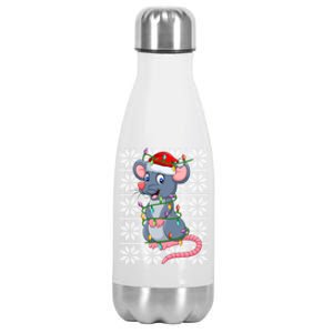 Mouse Xmas Lighting Santa Ugly Sweater Style Mouse Christmas Funny Gift Stainless Steel Insulated Water Bottle