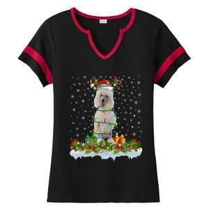 Matching Xmas Lighting Santa Standard Poodle Dog Christmas Cool Gift Ladies Halftime Notch Neck Tee