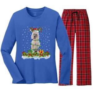 Matching Xmas Lighting Santa Standard Poodle Dog Christmas Cool Gift Women's Long Sleeve Flannel Pajama Set 