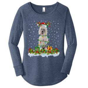 Matching Xmas Lighting Santa Standard Poodle Dog Christmas Cool Gift Women's Perfect Tri Tunic Long Sleeve Shirt