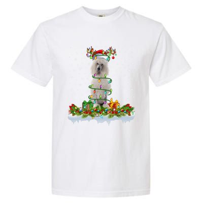 Matching Xmas Lighting Santa Standard Poodle Dog Christmas Cool Gift Garment-Dyed Heavyweight T-Shirt