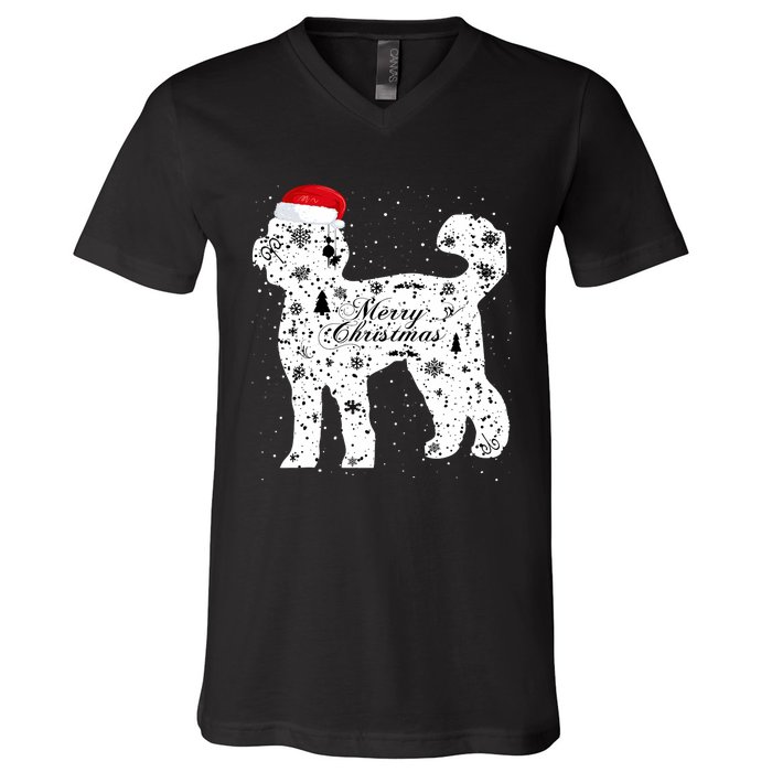 Merry Xmas Labradoodle Dog Christmas V-Neck T-Shirt