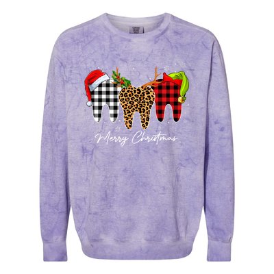 Merry Xmas Leopard Plaid Teeth Santa Reindeer Dental Meaningful Gift Colorblast Crewneck Sweatshirt