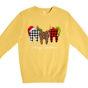 Merry Xmas Leopard Plaid Teeth Santa Reindeer Dental Meaningful Gift Premium Crewneck Sweatshirt