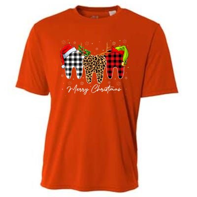 Merry Xmas Leopard Plaid Teeth Santa Reindeer Dental Meaningful Gift Cooling Performance Crew T-Shirt