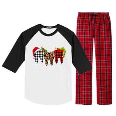 Merry Xmas Leopard Plaid Teeth Santa Reindeer Dental Meaningful Gift Raglan Sleeve Pajama Set