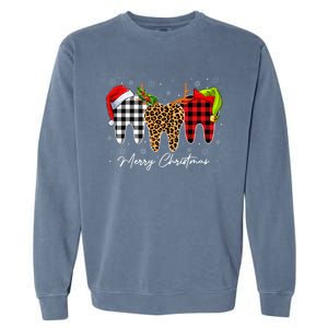 Merry Xmas Leopard Plaid Teeth Santa Reindeer Dental Meaningful Gift Garment-Dyed Sweatshirt