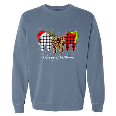 Merry Xmas Leopard Plaid Teeth Santa Reindeer Dental Meaningful Gift Garment-Dyed Sweatshirt