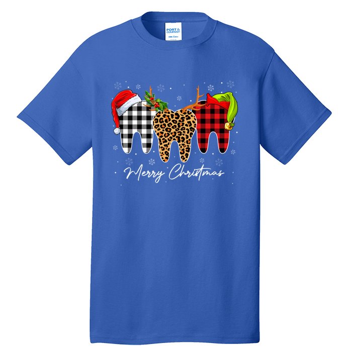 Merry Xmas Leopard Plaid Teeth Santa Reindeer Dental Meaningful Gift Tall T-Shirt