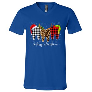 Merry Xmas Leopard Plaid Teeth Santa Reindeer Dental Meaningful Gift V-Neck T-Shirt