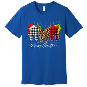 Merry Xmas Leopard Plaid Teeth Santa Reindeer Dental Meaningful Gift Premium T-Shirt