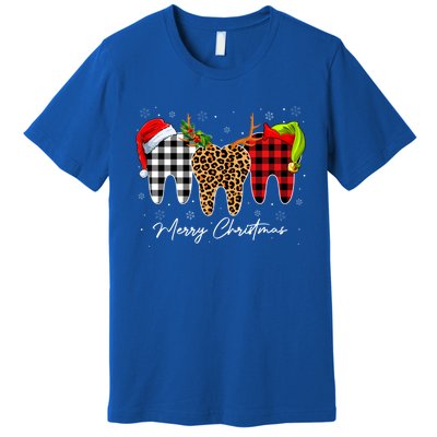 Merry Xmas Leopard Plaid Teeth Santa Reindeer Dental Meaningful Gift Premium T-Shirt