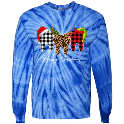 Merry Xmas Leopard Plaid Teeth Santa Reindeer Dental Meaningful Gift Tie-Dye Long Sleeve Shirt