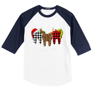 Merry Xmas Leopard Plaid Teeth Santa Reindeer Dental Meaningful Gift Baseball Sleeve Shirt