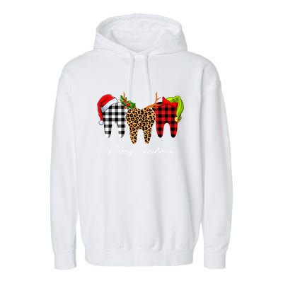 Merry Xmas Leopard Plaid Teeth Santa Reindeer Dental Meaningful Gift Garment-Dyed Fleece Hoodie