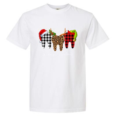 Merry Xmas Leopard Plaid Teeth Santa Reindeer Dental Meaningful Gift Garment-Dyed Heavyweight T-Shirt