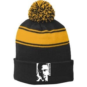 Malcolm X Stripe Pom Pom Beanie