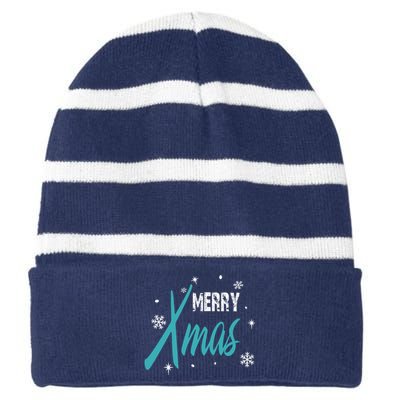 Merry Xmas | Merry Christmas Striped Beanie with Solid Band