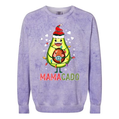 Mamacado Xmas Mama Santa Avocado Pregnancy Announcet Gift Colorblast Crewneck Sweatshirt