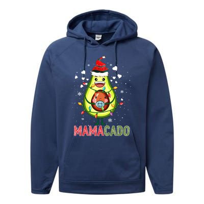 Mamacado Xmas Mama Santa Avocado Pregnancy Announcet Gift Performance Fleece Hoodie