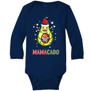 Mamacado Xmas Mama Santa Avocado Pregnancy Announcet Gift Baby Long Sleeve Bodysuit