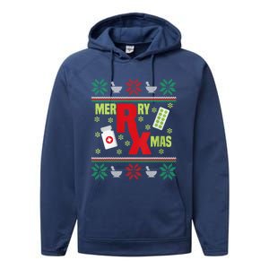 Merry Xmas Pharmacy Tech Pharmacist Ugly Christmas Sweater Great Gift Performance Fleece Hoodie