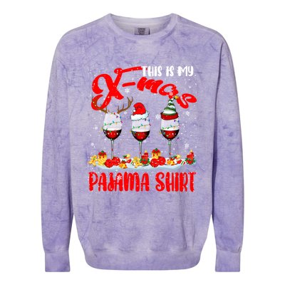 My Xmas Pajama Gift Xmas Santa Reindeer Elf Wine Ing Gift Colorblast Crewneck Sweatshirt