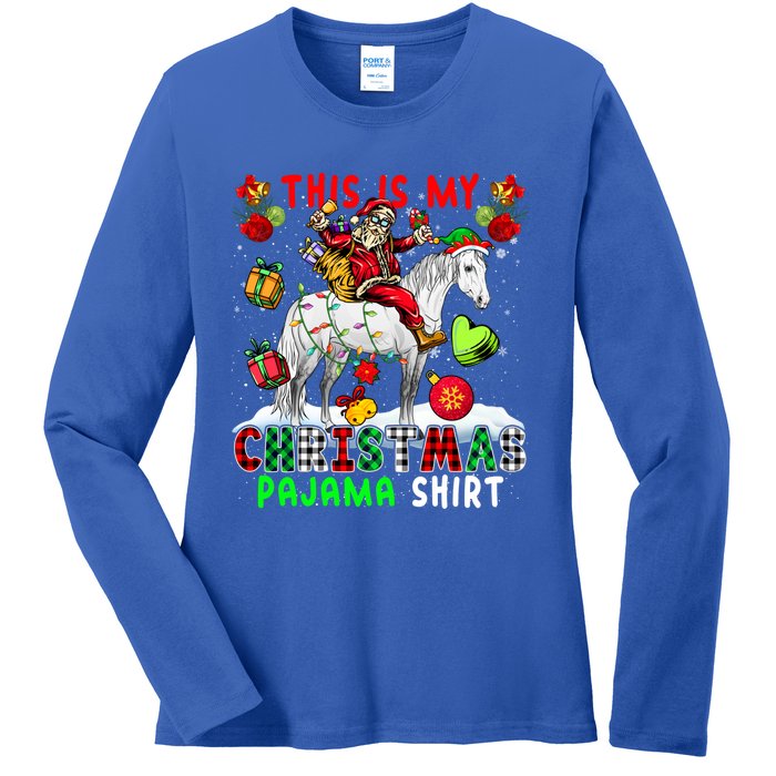 My Xmas Pajama Cool Gift Santa Riding Elf Horse Xmas Presents Gift Ladies Long Sleeve Shirt