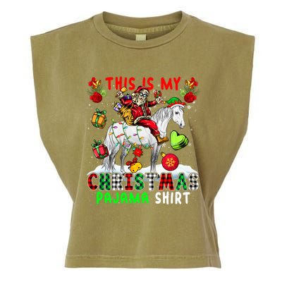 My Xmas Pajama Cool Gift Santa Riding Elf Horse Xmas Presents Gift Garment-Dyed Women's Muscle Tee