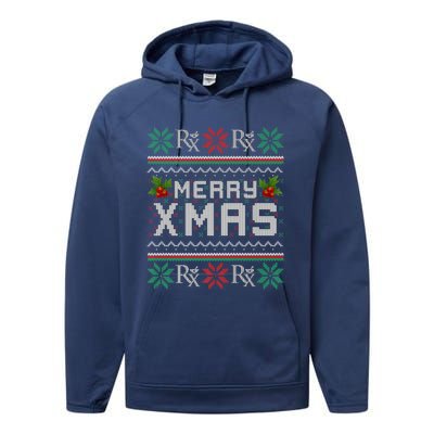 Merry Xmas Pharmacist Pharmacy Tech Ugly Christmas Sweater Funny Gift Performance Fleece Hoodie