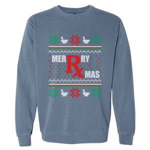 Merry Xmas Pharmacist Ugly Christmas Pharmacy Tech Gift Garment-Dyed Sweatshirt